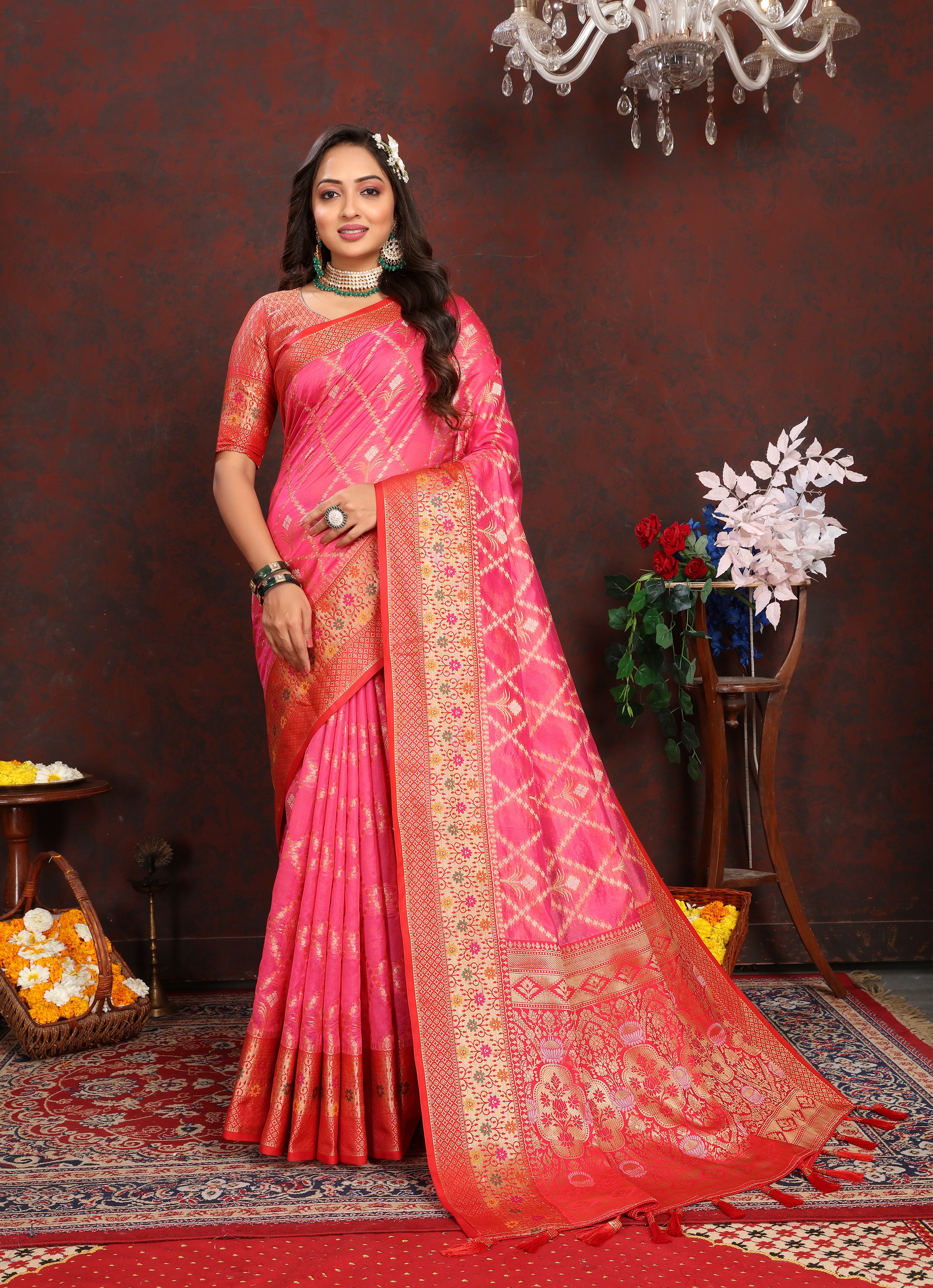 Soft organza silk saree with Meenakari weawing ... view 2