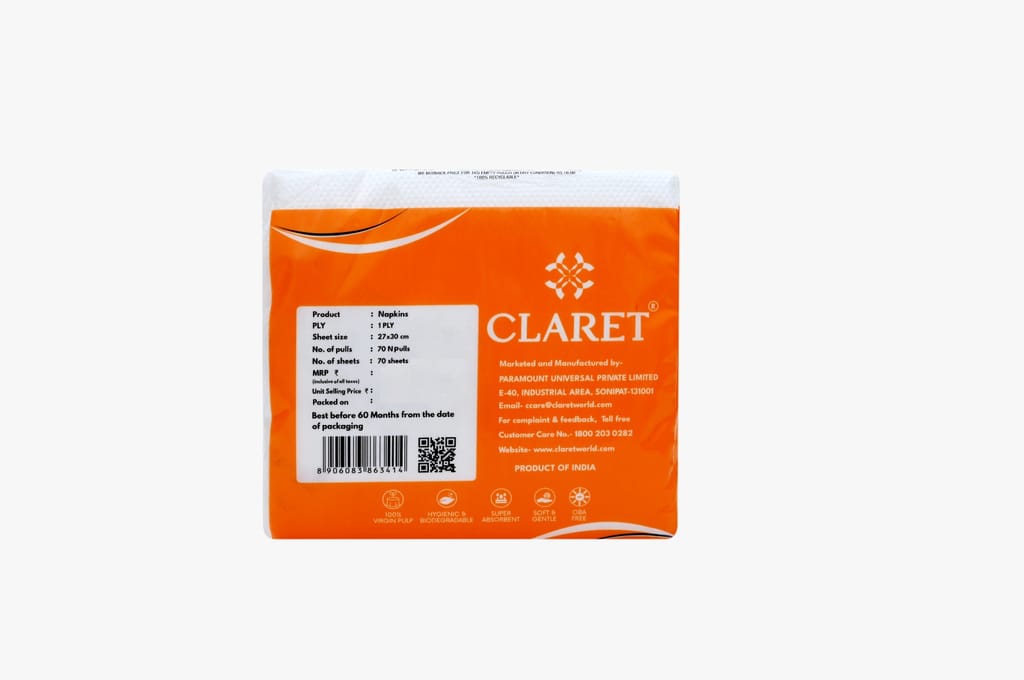 Claret 1-Ply Soft White Napkins (5-Pack, 70 Sheets, 27x30 cm) - Ideal for Dining, Parties, Events with Durable and Highly Absorbent Quality view 2