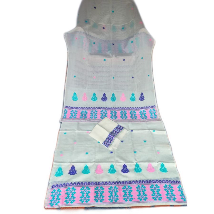 Assamese Traditional Embroidered Unstitched Dress Material Set