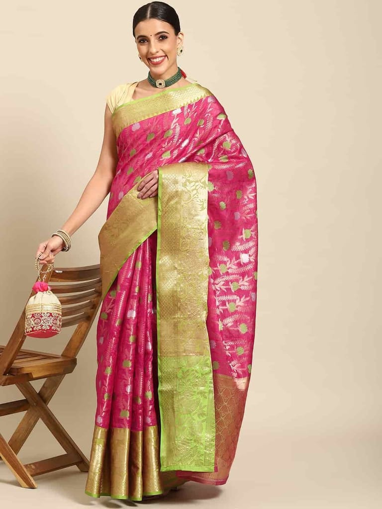 Women's Brocade Soft Silk Zari Woven Saree With Unstiched Blouse Piece view 2