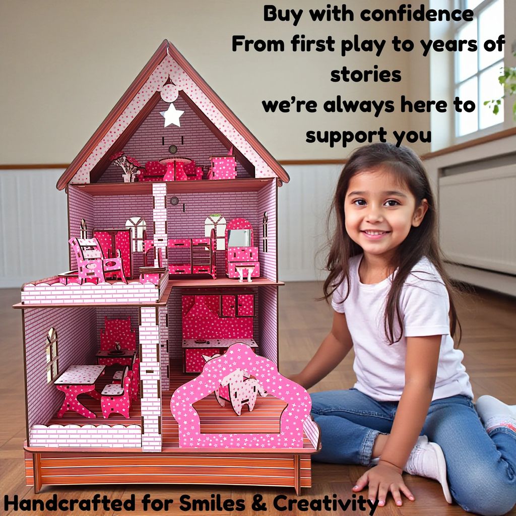 Wooden Dollhouse for Kids | Pretend Play Doll House with Furniture | Educational Role Play Toy for Creativity, Imagination & Social Skills view 2