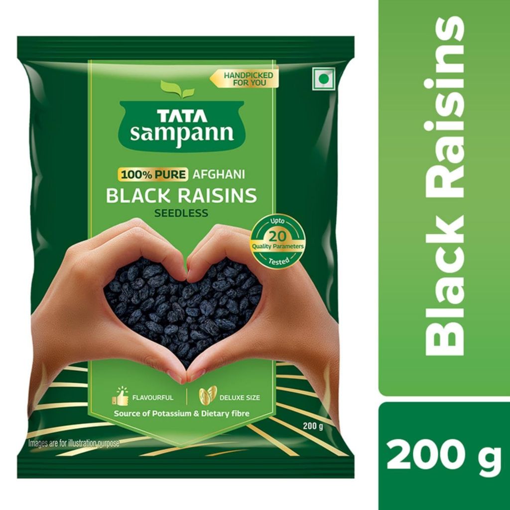 Tata Sampann 100% Pure Afghani Black Raisins Seedless | Kali Kishmish | Kali Draksh | Dry Fruits | Flavourful & Delicious Snack | Source of Potassium & Dietary Fibre | 200 g view 2