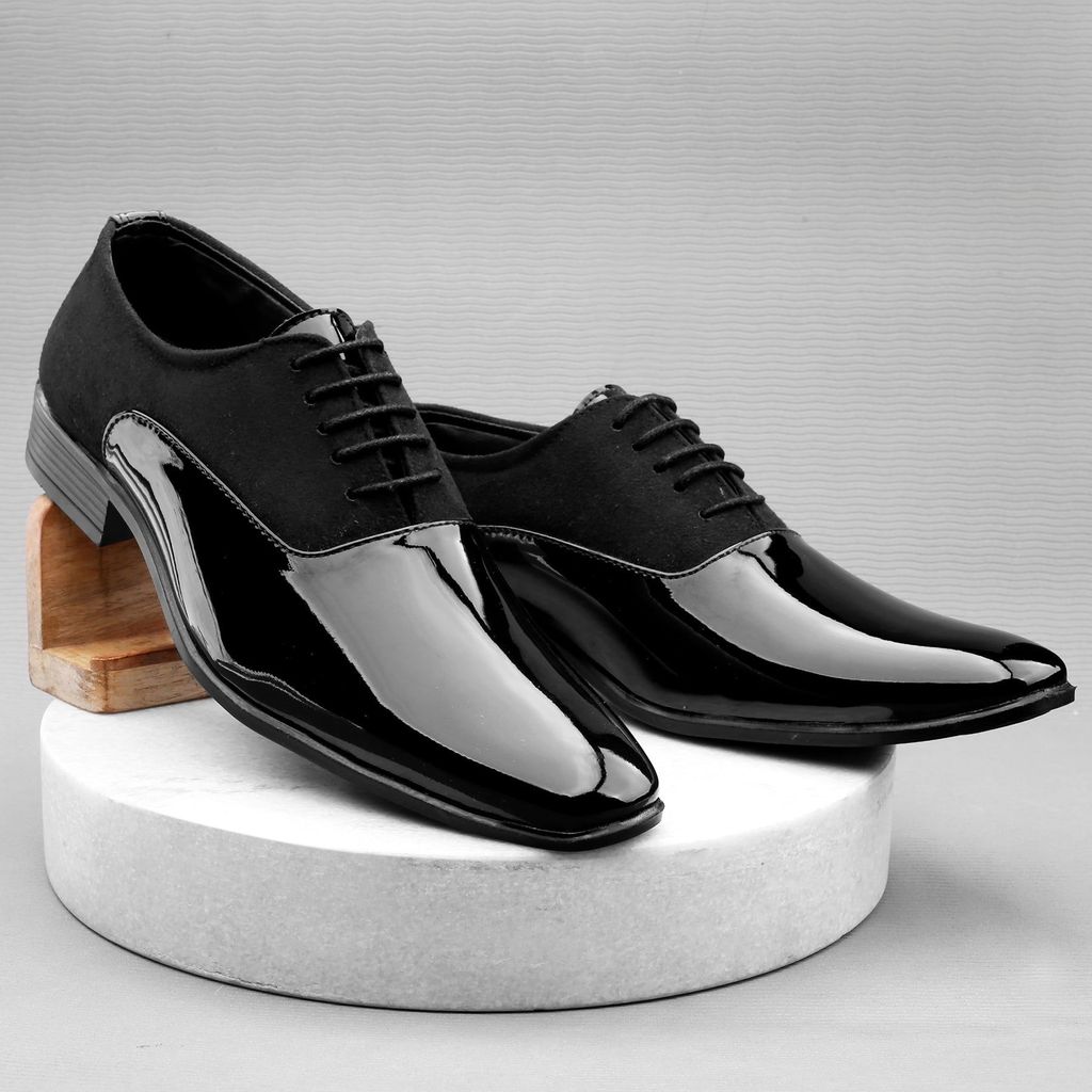 Bxxy's Faux Leather Semi Suede Classic Party Wear Lace-up Shoes for Men view 2
