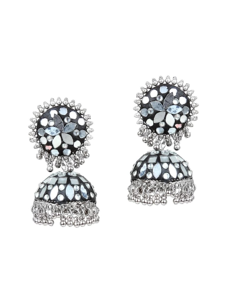 Cardinal Oxidized Silver Color Mirror Light Weight Jhumki Earrings view 2