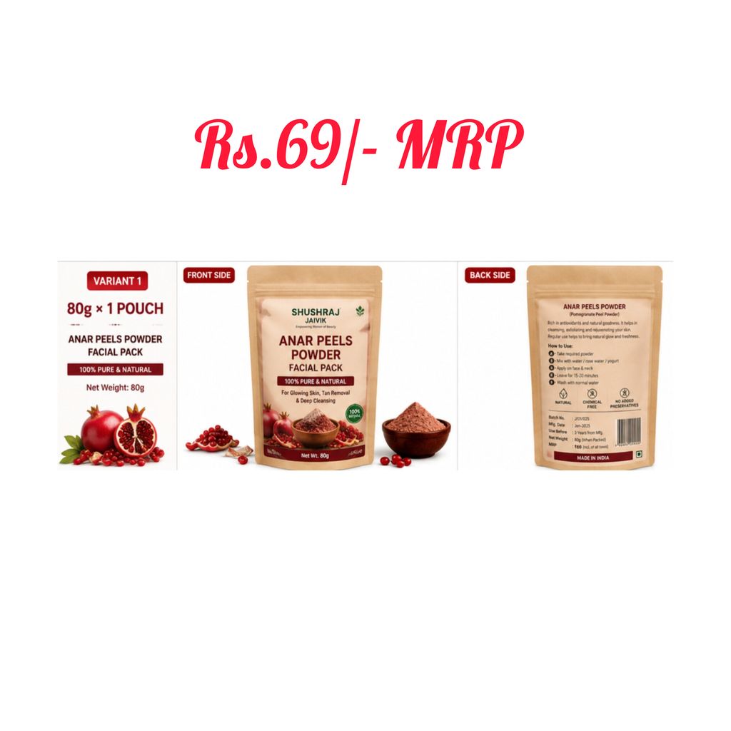 Shushraj Jaivik Anar Peel Powder Facial Pack (80g) | 100% Pure & Natural Organic Pomegranate Peel Powder for Skin Glowing & Tan Removal view 2