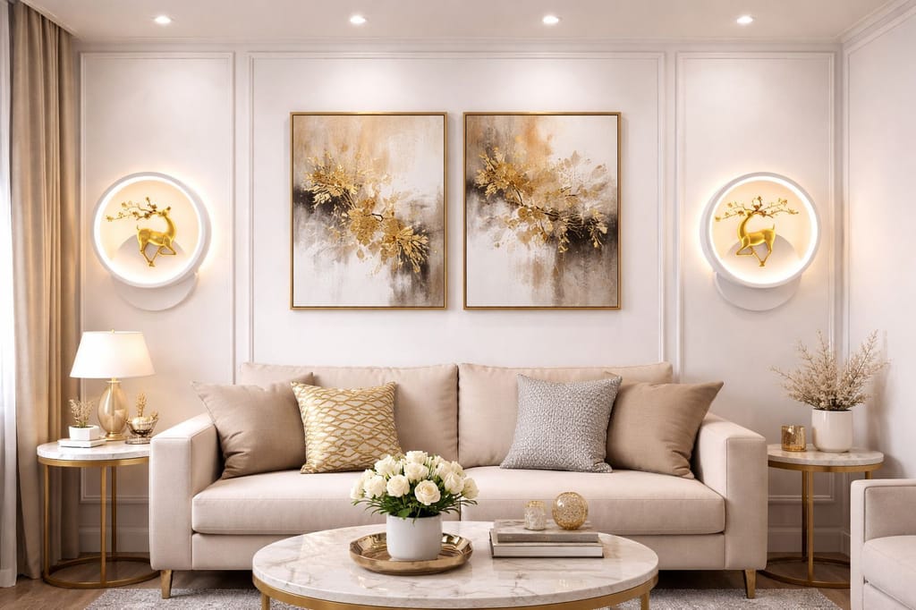 SPARKWORLD Golden Deer Designer LED Wall Light White Circular Decorative Wall Lamp for Home, Living Room & Hall | Colour: Circle Reindeer (White) view 2
