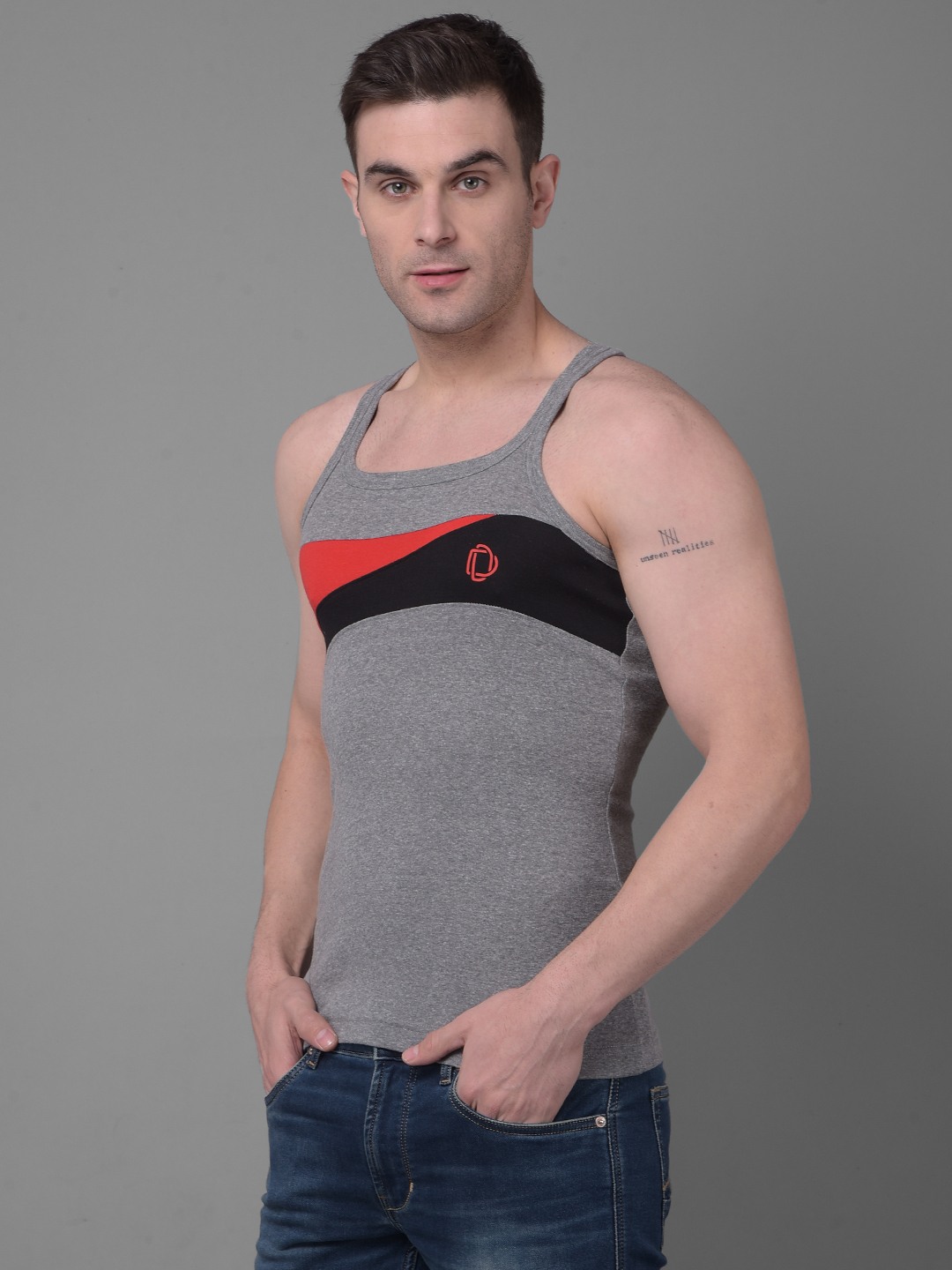 Men's Assorted Pack of 3 Solid Combed Cotton Racerback Styled Gym Vest view 2
