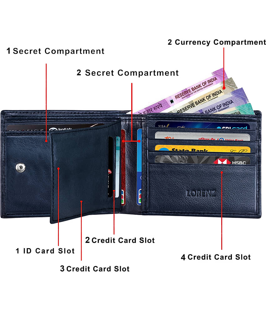 Lorenz Blue 100% Leather Men's RFID Wallet ( Pack of 1 ) view 2