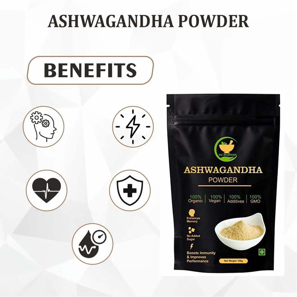 FIJ AYURVEDA 100% Pure Ashwagandha Powder (Withania Somnifera)Supports Anxiety & Stress - 100gm (Pack of 2) view 2