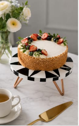 Bone Inlay Star Pattern Cake Stand with Metal Hairpin Legs view 2