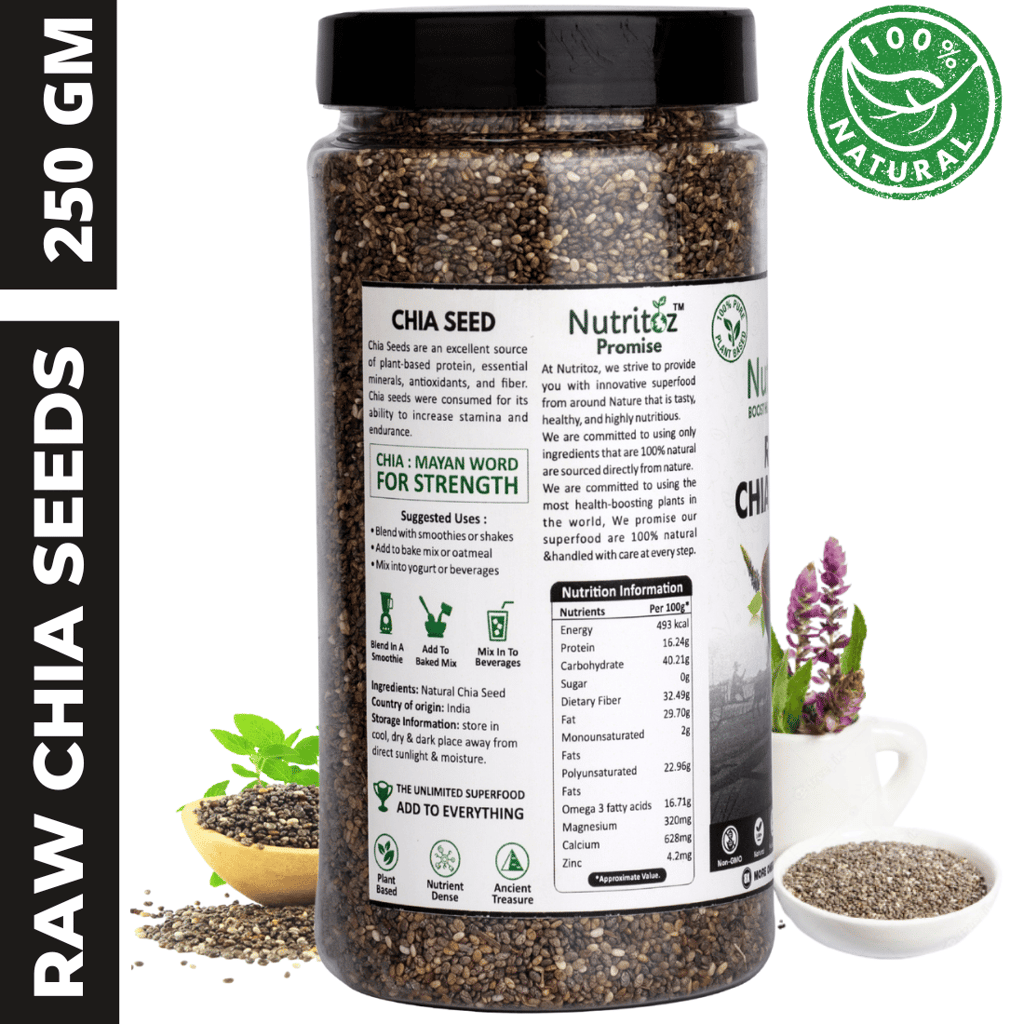 Nutritoz Natural Raw Chia Seeds For Weight Loss With Omega 3, Fiber, Zinc and Calcium Rich view 2