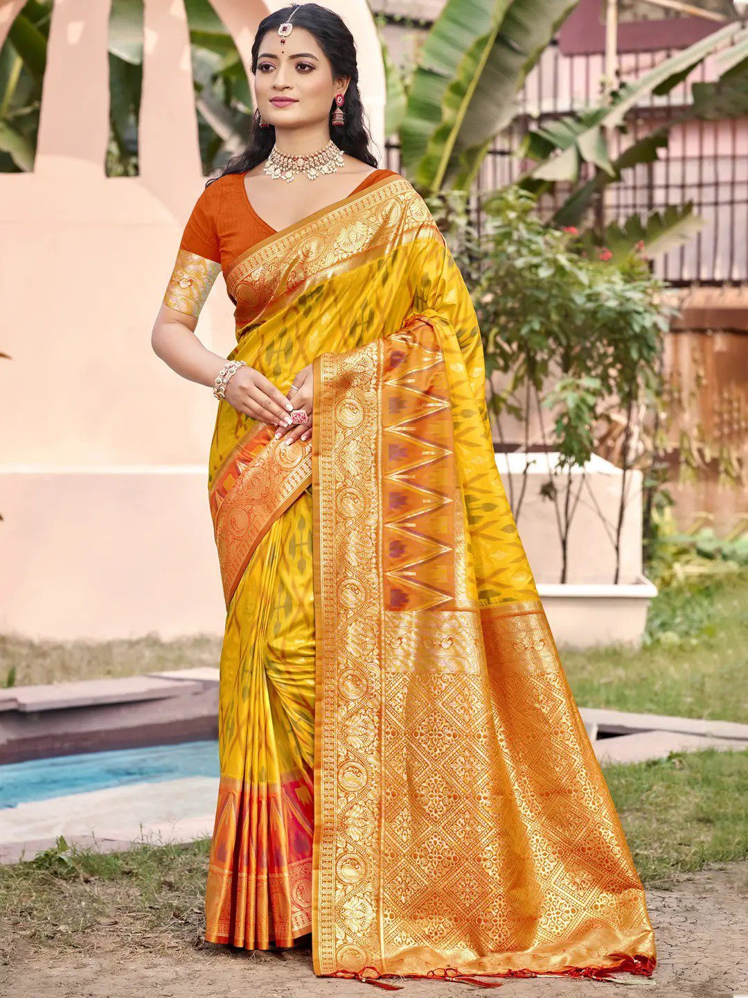 Yellow Silk Saree view 2