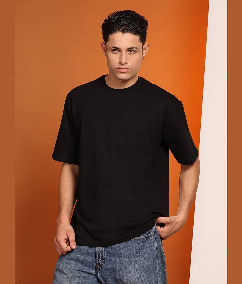 ENCIGER Men Cotton Oversized Fit Solid T-Shirt ( Orange )
