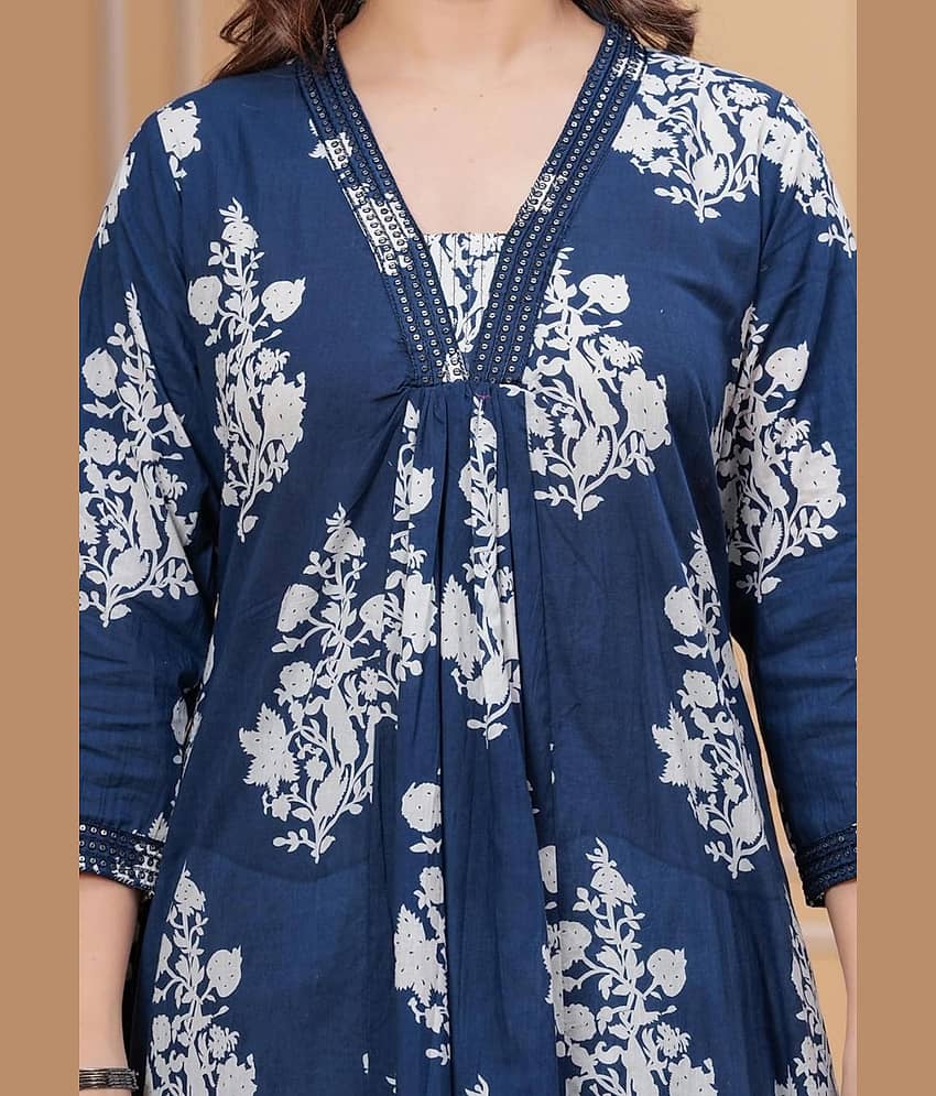 S & D Attire Rayon Printed Kurti With Palazzo Women's Stitched Salwar Suit - Blue ( Pack of 1 ) view 2
