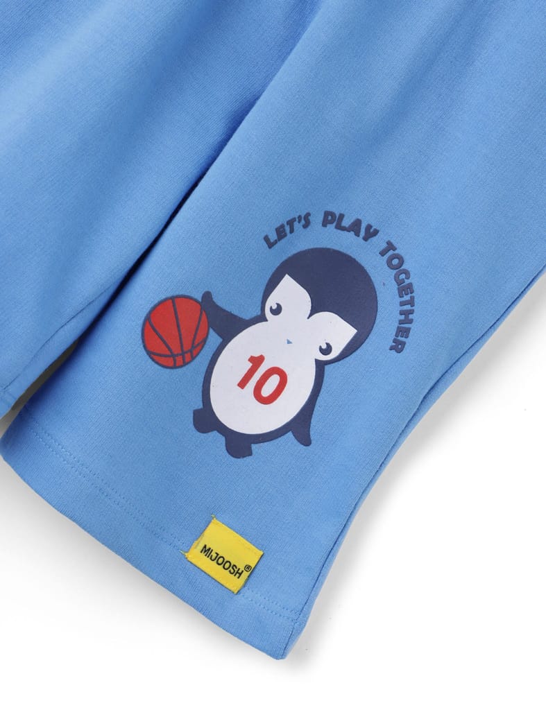 Boys Shorts Cotton French Terry All Aboard Blue Baby Penguin view 2