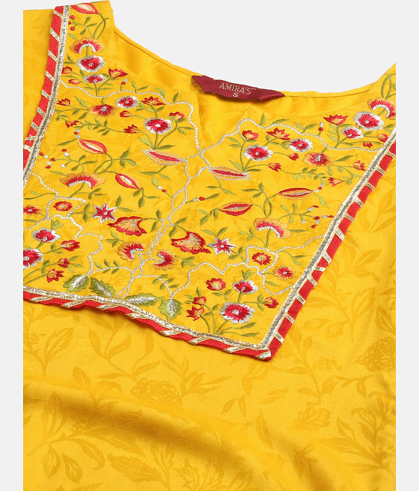 AMIRA'S INDIAN ETHNICWEAR - Mustard Straight Silk Women's Stitched Salwar Suit ( Pack of 1 ) view 2