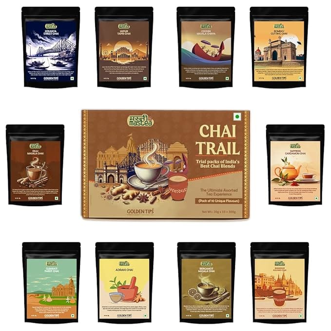 Golden Tips Chai Trail Pack of India’s Best Chai Blends (30g x 10), Premium Assorted Masala Tea Sampler, 10 Unique Regional Flavors, Festival Gift Pack view 2