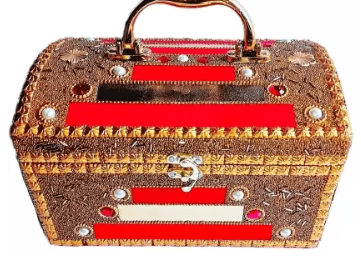 R J Enterprises MAKEUP BOX HALF RAJWADA This makeup box easily store more makeup without taking up too much space. Vanity Box (RED GOLDEN) view 2