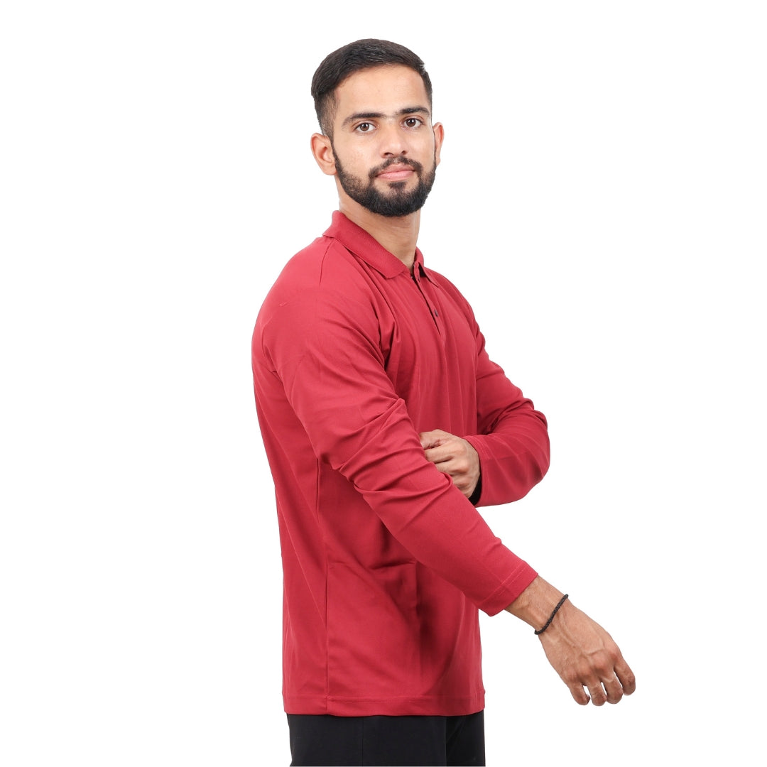 Men Polo T-Shirt Full Sleeves Red view 2