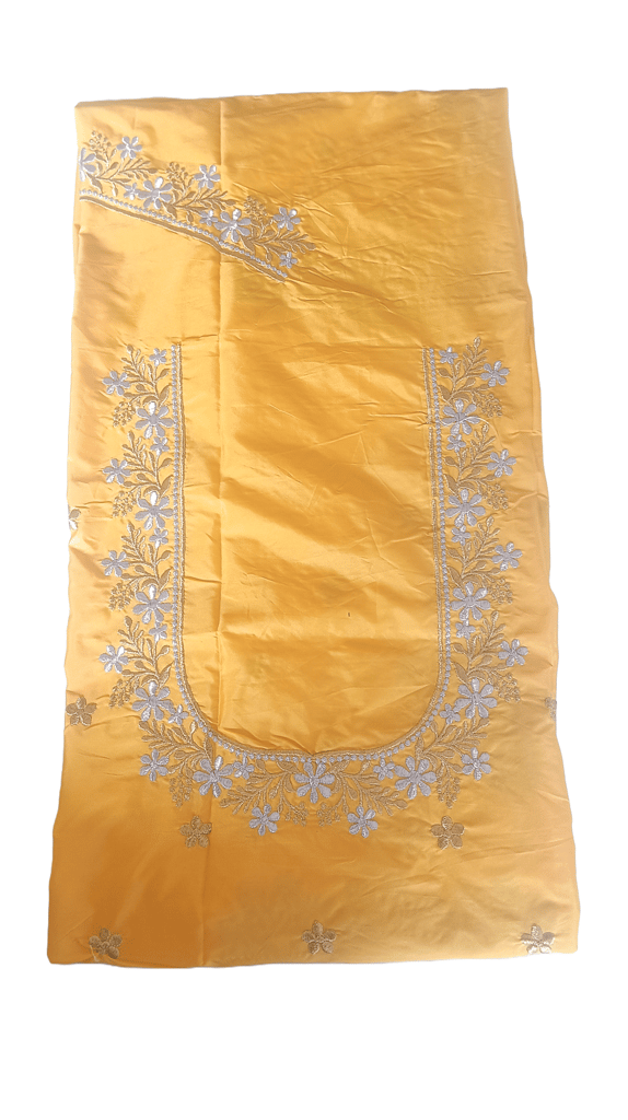 Yellow Georgette Embroidery Blouse Piece With Silver Zari Work view 2
