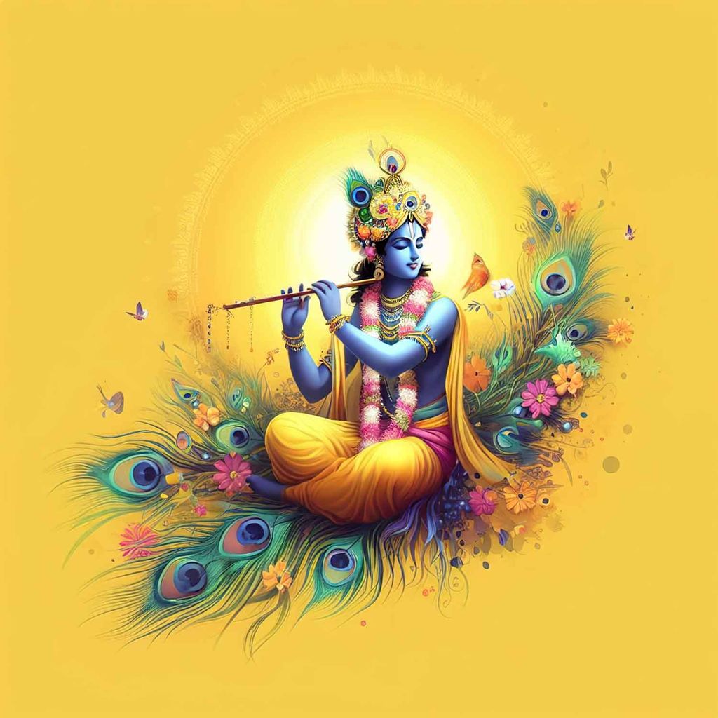 LORD KRISHNA WALL ART 24in X 24in WITH BLACK FRAME view 2