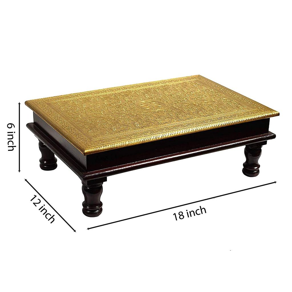 Wood To Cart® Pooja Bajot Stool/Pooja Decor/Chowki/Patla/Chowki for Daily Prayer/Sitting Chowki for All Purpose(Gold bajot-18x12x6 inches) view 2