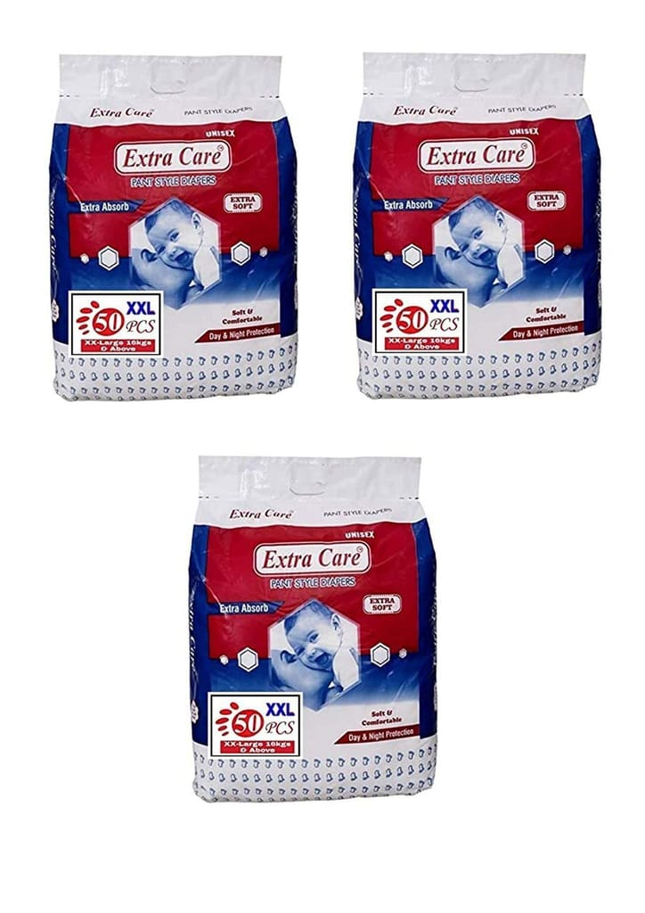 Extra Care Pants Style Baby Diapers - 150 Count 2xl | Leakage Protection with Extra Absorb, Rush-Free Baby Diaper Pants view 2
