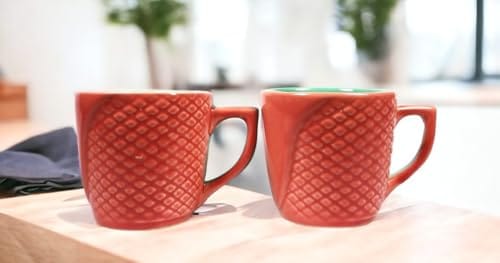 STOREPEDIA Ceramic Mugs Cup Microwave Dishwasher Safe Medium Size Double-Shaded Coffee Tea Milk Cups with Handle for Home Office Gift Multipurpose Use 150 ml Set of 2 Multicolor view 2