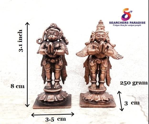 Searchers Paradise - Copper Idols Standing Garudar and Hanuman , 3.1 inches, Copper Handmade 250 Grams, Patina Antique Finish, Pack of 1 Piece view 2