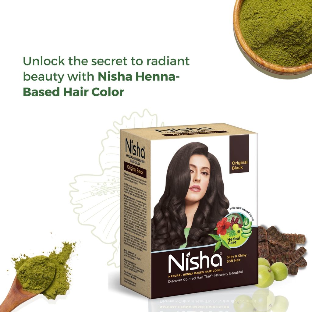 Nisha Henna Based Hair Color Original Black 60g, Henna Powder Hair Color Dye Black Hair Colour view 2