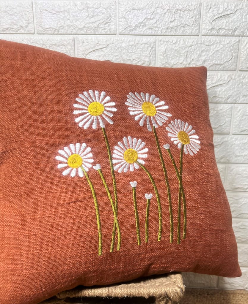 Indihomecraft Handicraft Cotton Cushion Cover - Hand Stitched Embroidery Decorative Boho Pillow Sun Flower Shape Hand Made Pillow Cover | Hand Stitch 18X18 Inches Cushion Cover, Set of 2 view 2