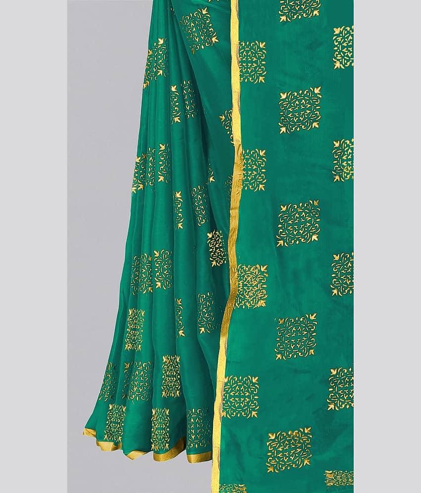 Rhey Chiffon Printed Saree With Unstitched Blouse Piece ( Mint Green ) view 2