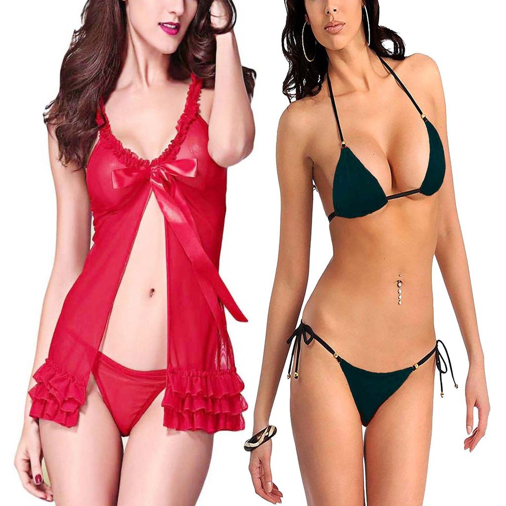 Babydoll night dress Sleepwear And Moti bra Panty bikini set Combo Pack 2 view 2