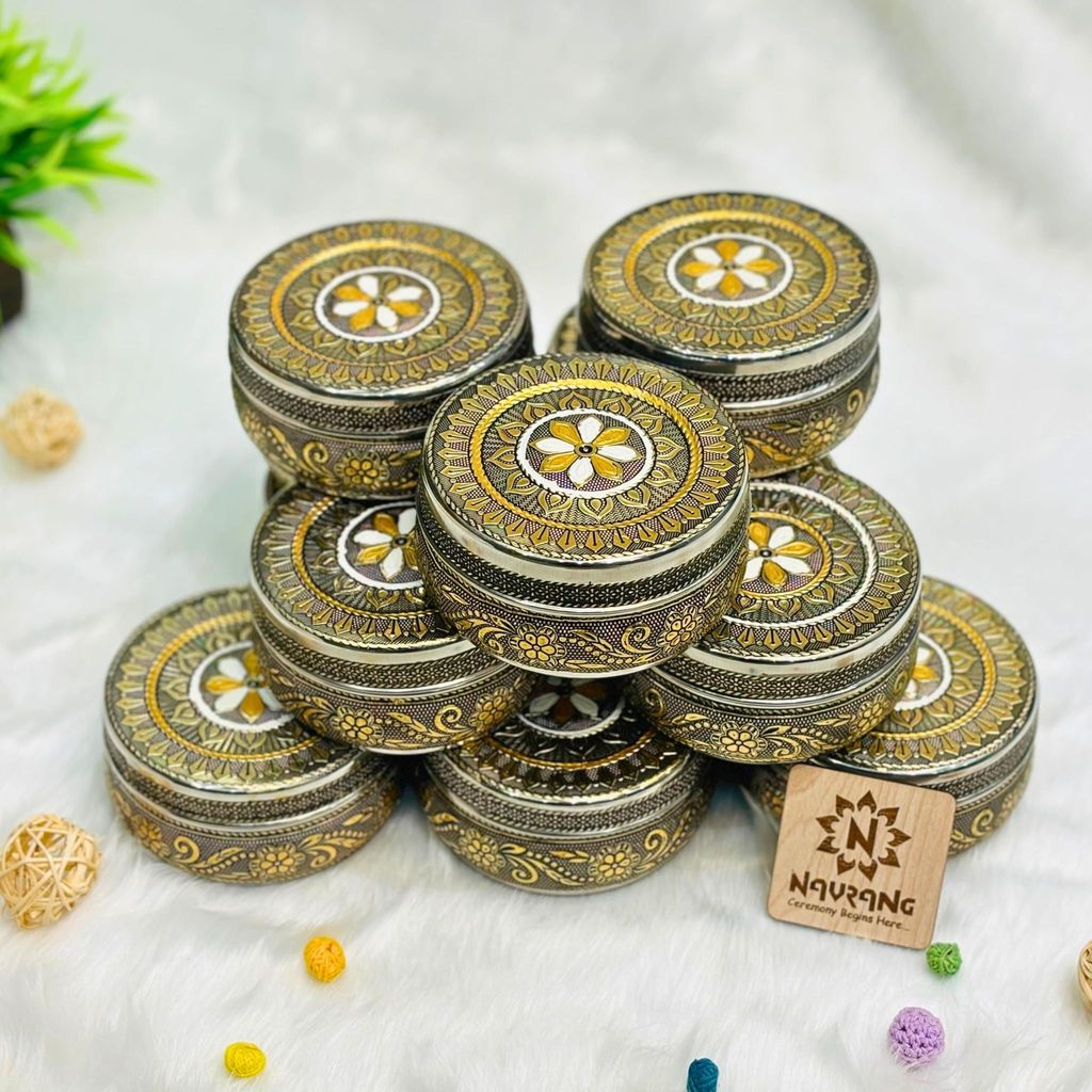 Meenakari Steel Box, Decorative Steel Container, Poori Dabba For Return Gift Box Pack Of 12 view 2
