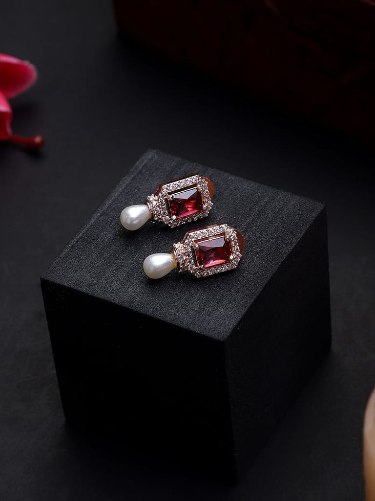 Rose Gold Polish Pink Stone Earrings