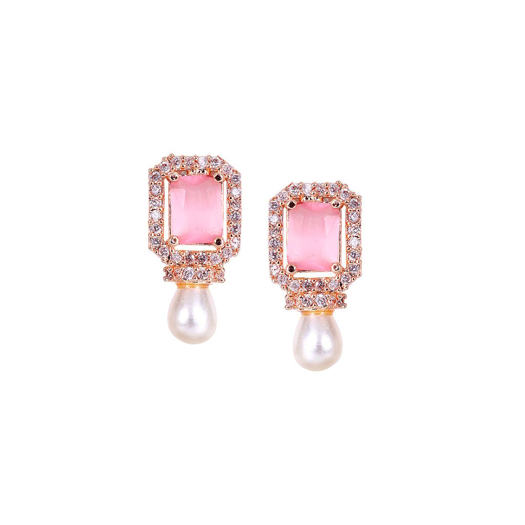 Rose Gold Polish Pink Stone Earrings view 2
