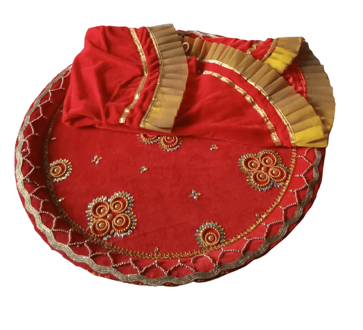 Big Traditional THAAL with GAUD Thaali Cover Only ( Set of Thaal & Maroon Velvet Cover ) view 2