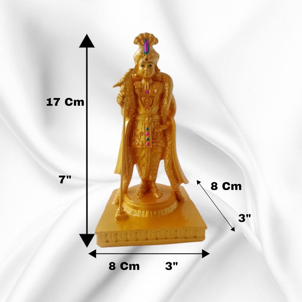 AMS Lord Murugan Raja Alangaram Idol with Parrot | Skanda Swamy Statue for Pooja Room, Office & Home Decor | Golden Resin Subramanya Swamy Showpiece | 17 cm Kartikeya Murti Gift view 2