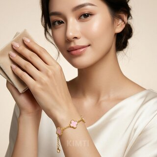 KIMTI 18k Gold Plated Clover Bracelet (Pink) view 2