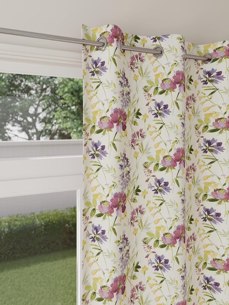 Ddecor Curtain Pack of 1, Polyster Digital Print Floral Curtain, Large Door 9 FT, Florie, Room Darkening |135 CM X 270 CM, Purple view 2