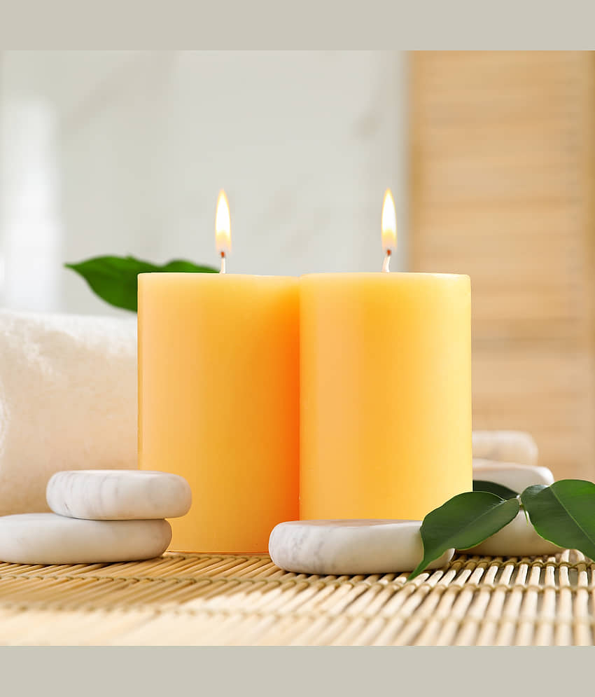 Iris Home Fragrances Yellow Mango Pillar Candle 7.6 cm ( Pack of 2 )