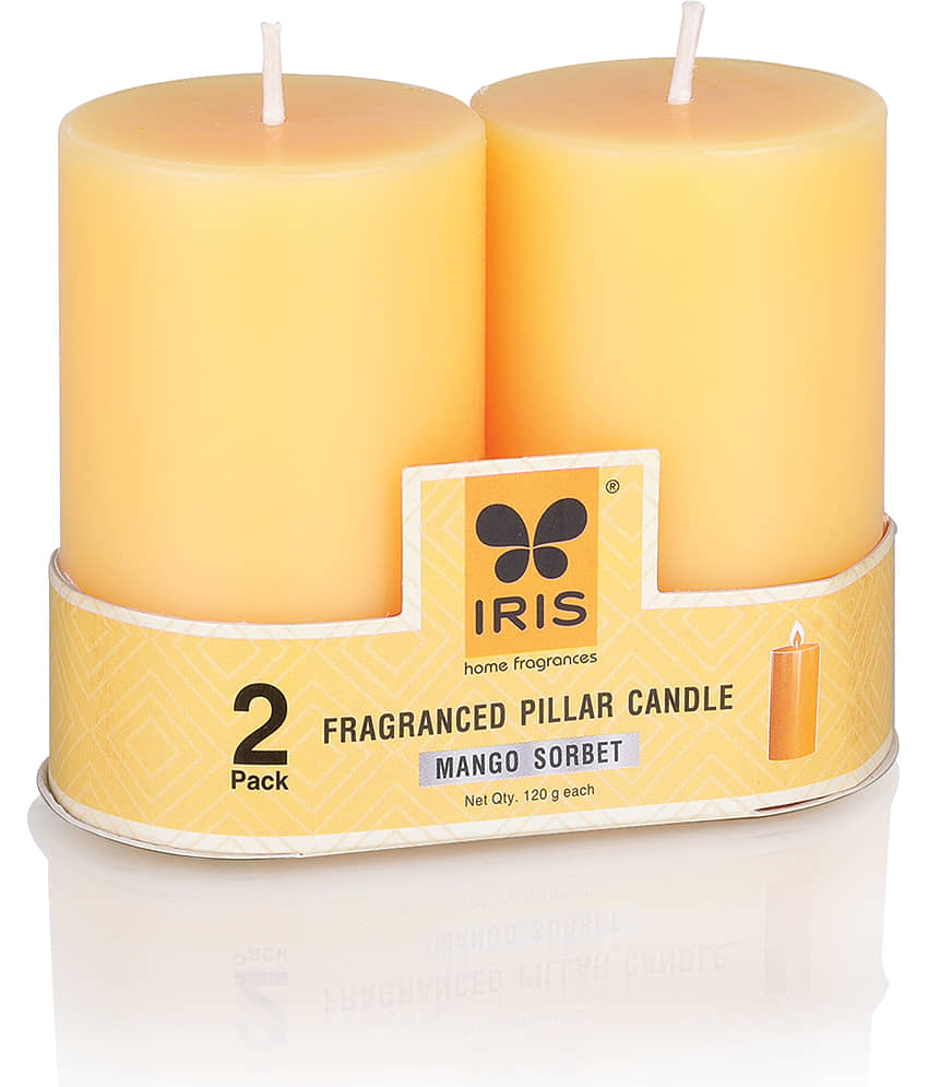 Iris Home Fragrances Yellow Mango Pillar Candle 7.6 cm ( Pack of 2 ) view 2