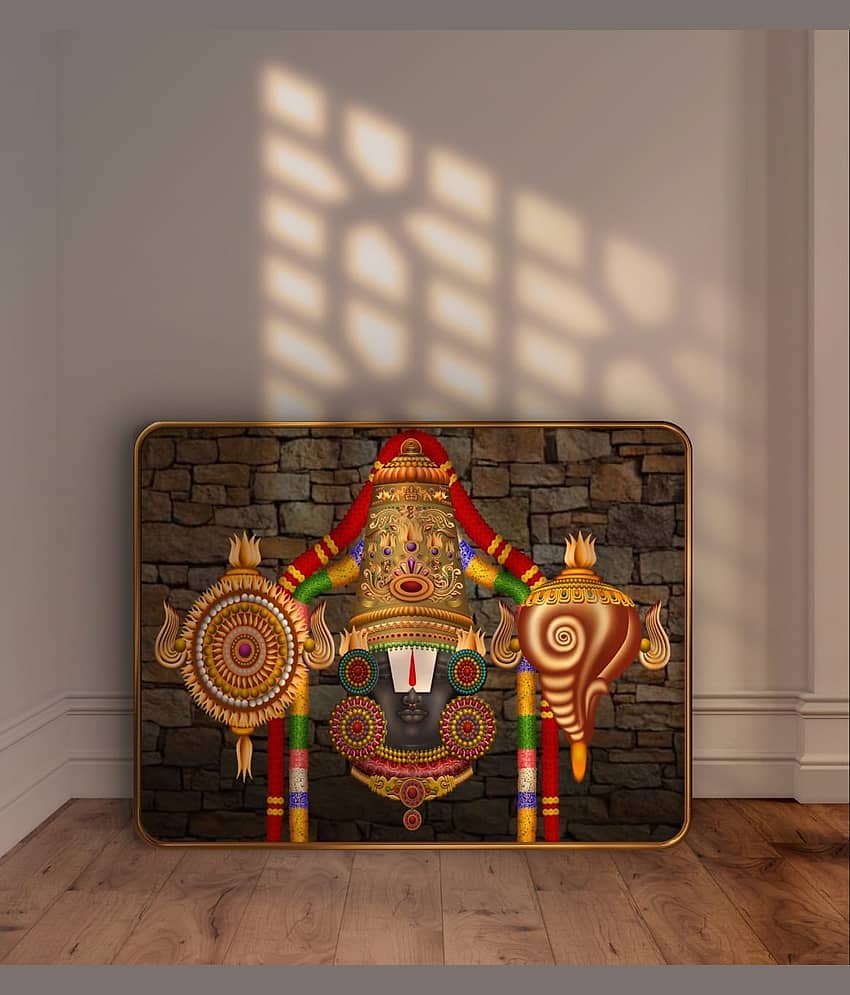 SAF Lord Venkateswara Balaji Wall Painting | Golden Frame Sparkle Laminated MDF Poster | Tirupati Balaji Temple Art for Home Temple Pooja Room | Hindu God Spiritual Wall Decor view 2