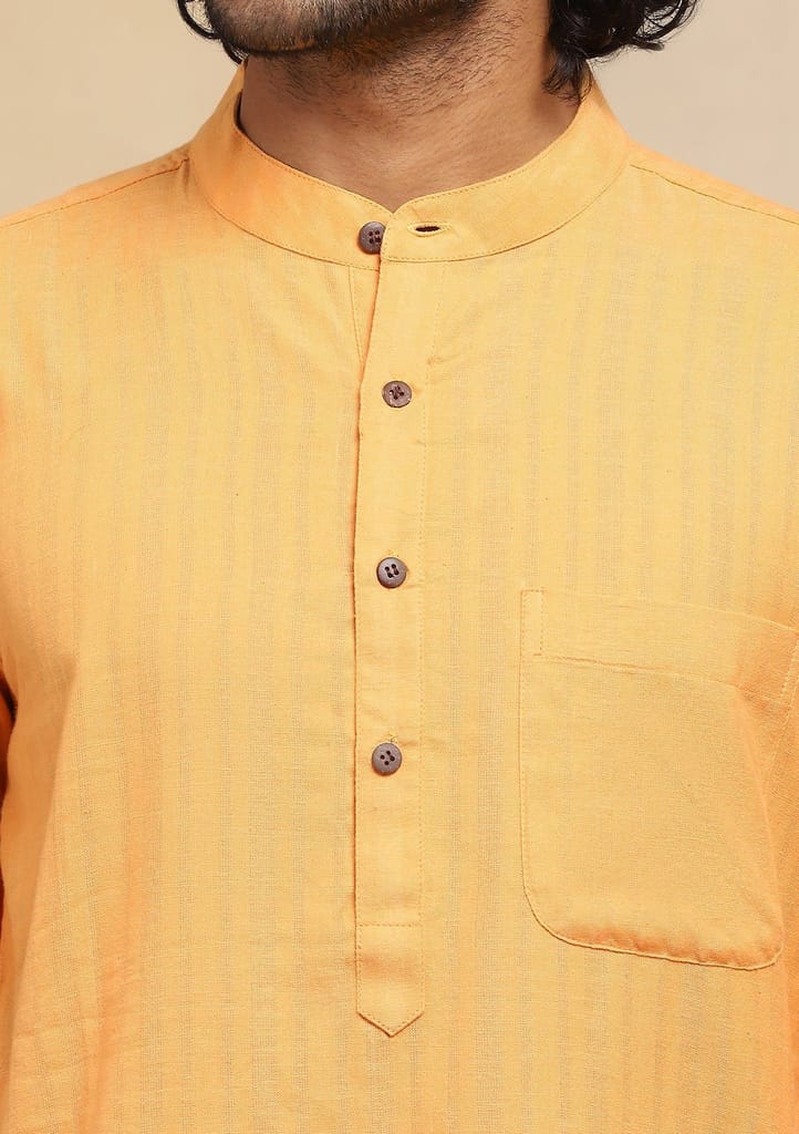 HOC Crafts Handloom Solid Men's Long Kurta - Mustard Yellow view 2