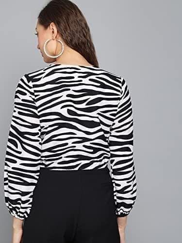 Kulfi Gathered Sleeve Animal Print Crop Top view 2