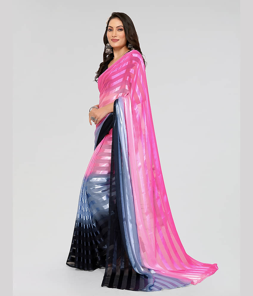 ANAND SAREES Georgette Striped Saree With Unstitched Blouse Piece ( Pink ) view 2