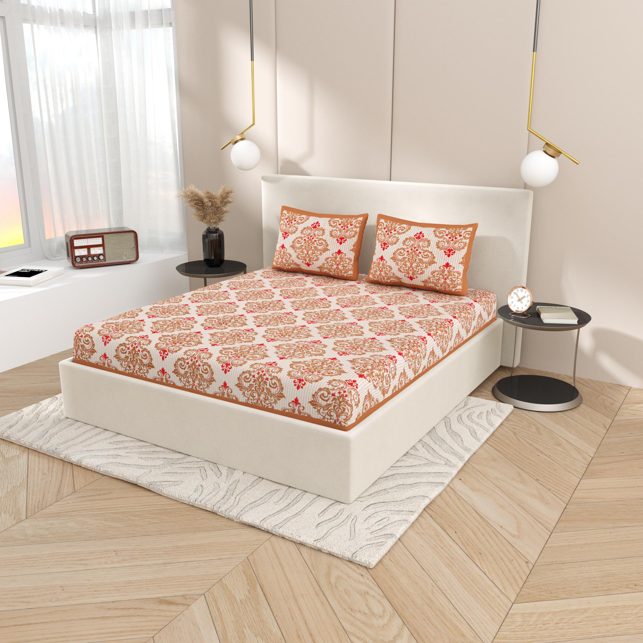 Lali Prints Brown Ethnic Motifs Block Print Cotton 130 TC Queen Bedsheet 2 Pillow Covers view 2