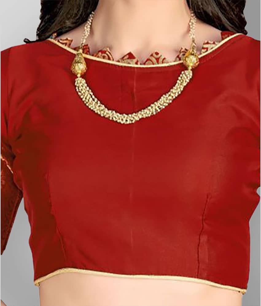 Dressy Silk Blend Printed Saree With Unstitched Blouse Piece ( Maroon ) view 2