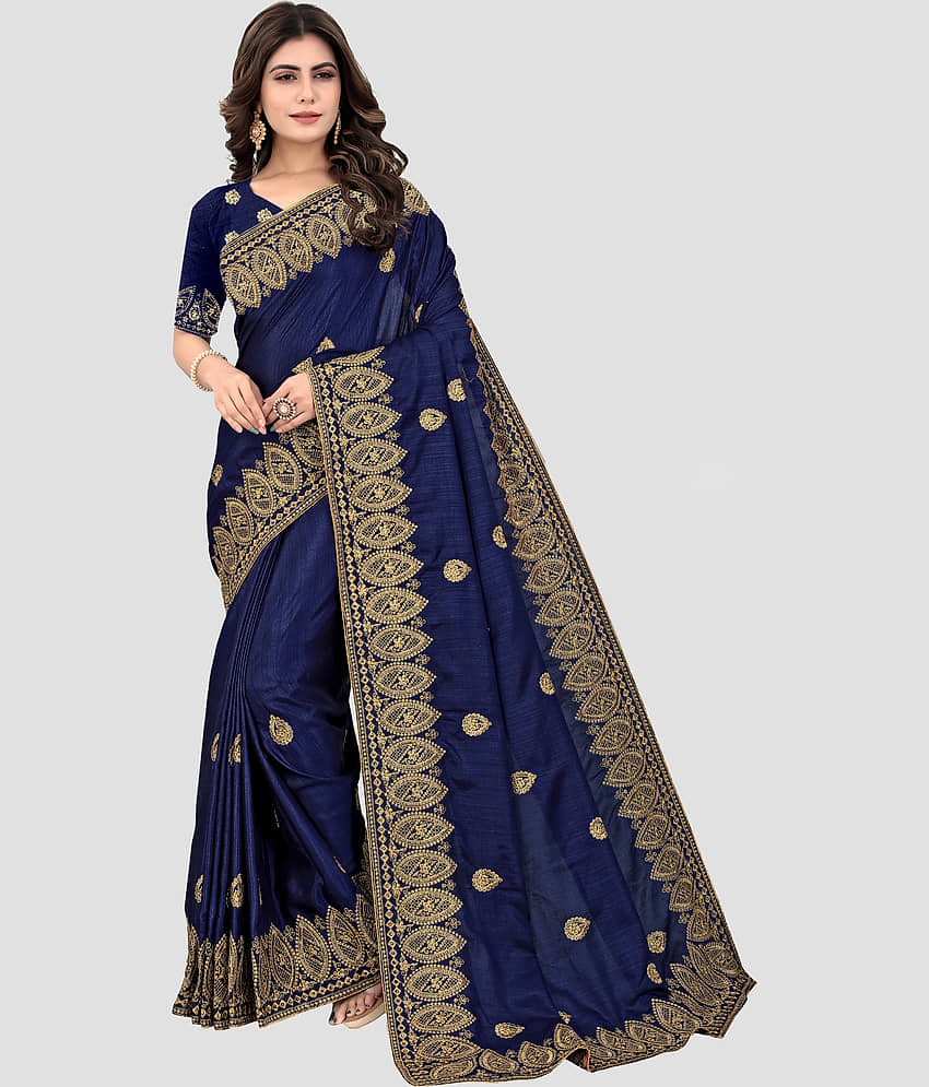 Om Shantam Sarees Silk Blend Embroidered Saree With Unstitched Blouse Piece ( Pink )