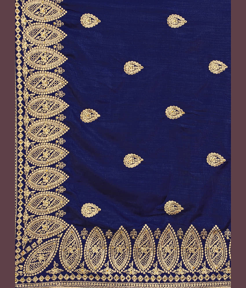 Om Shantam Sarees Silk Blend Embroidered Saree With Unstitched Blouse Piece ( Pink ) view 2